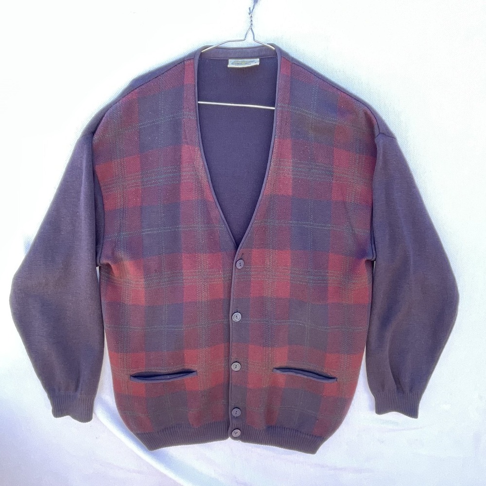 Vintage Aklanda 100% Wool Cardigan Grandpa sweater Knit Australian Made sz Large - Picture 2 of 11